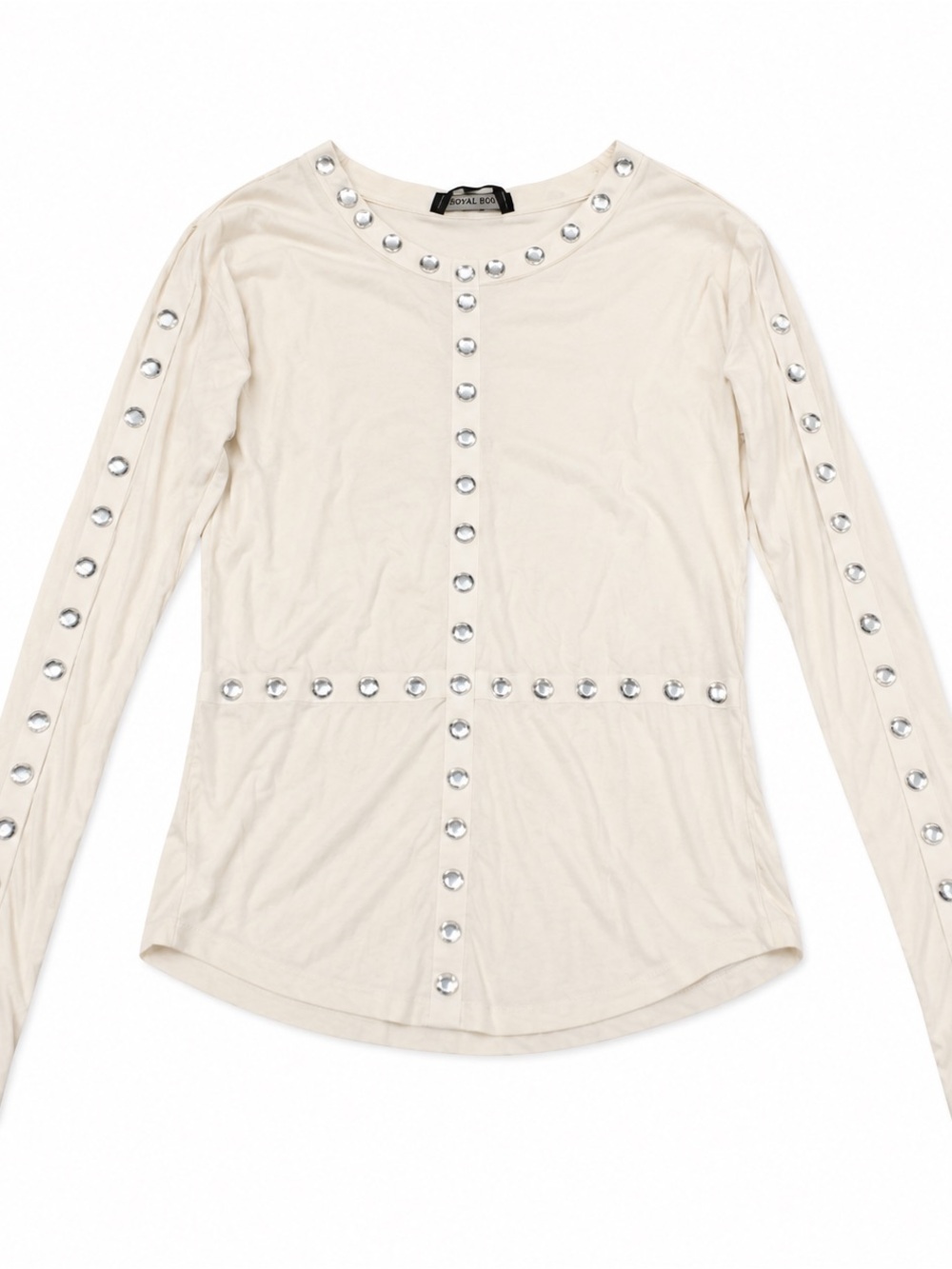 Front Row Cream Long-Sleeve Stud Accent Tee